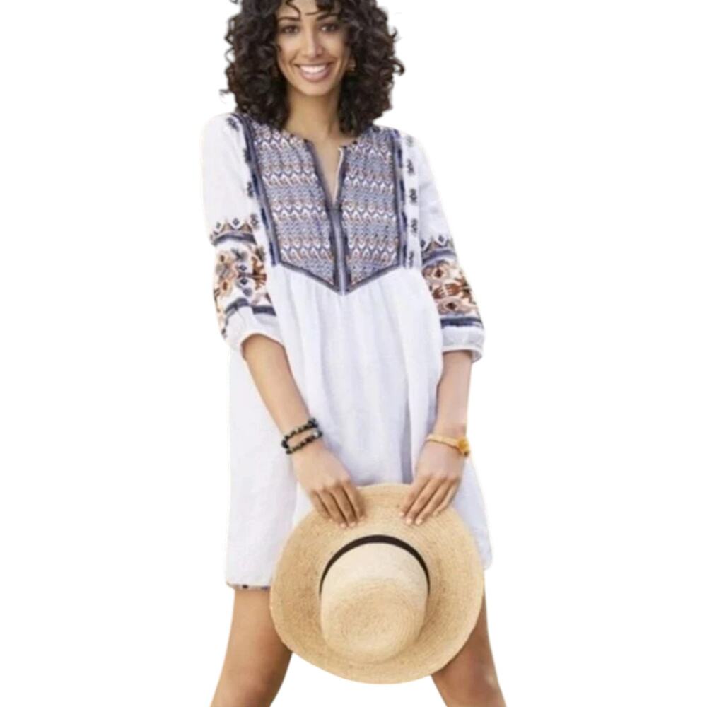 Johnny Was Medium Dress Amika Paris Embroidered Boho Tunic Dress NWOT